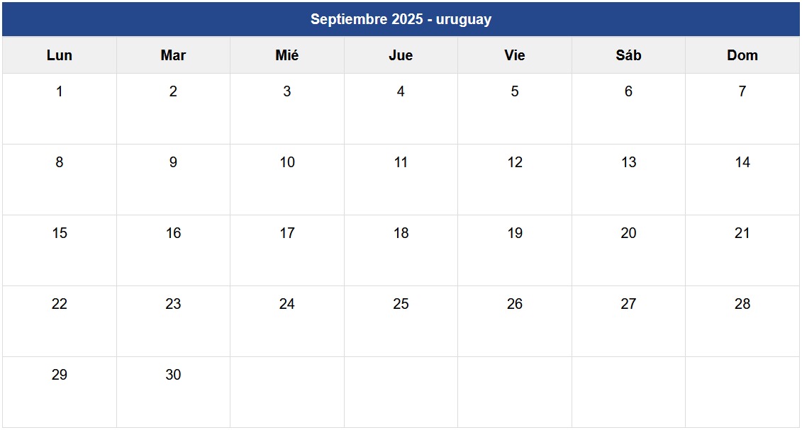 Calendario Setiembre 2025 Uruguay