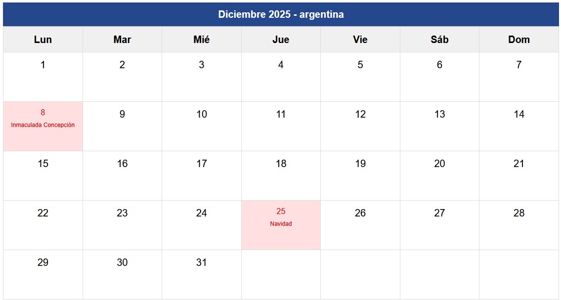 Calendario Diciembre 2025 Argentina Calendario Diciembre 2025 Argentina