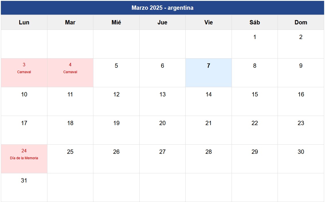 Calendario Marzo 2025 Argentina Calendario Marzo 2025 Argentina