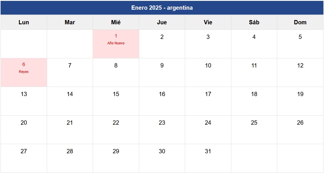 Calendario Enero 2025 Argentina Calendario Enero 2025 Argentina