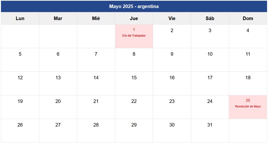 Calendario Mayo 2025 Argentina Calendario Mayo 2025 Argentina