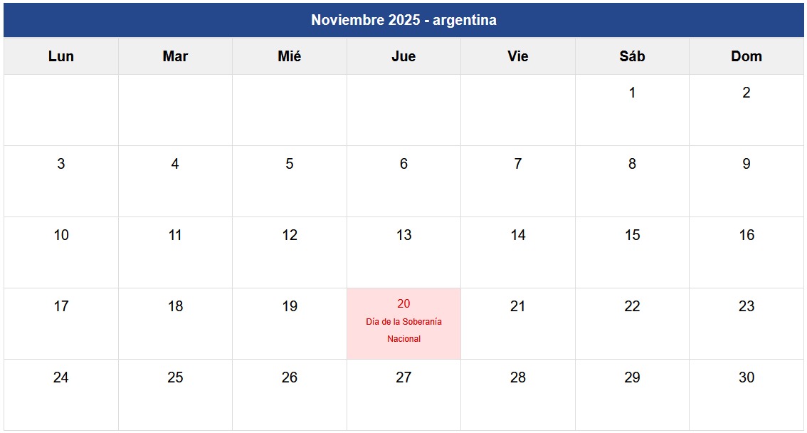 Calendario Noviembre 2025 Argentina Calendario Noviembre 2025 Argentina