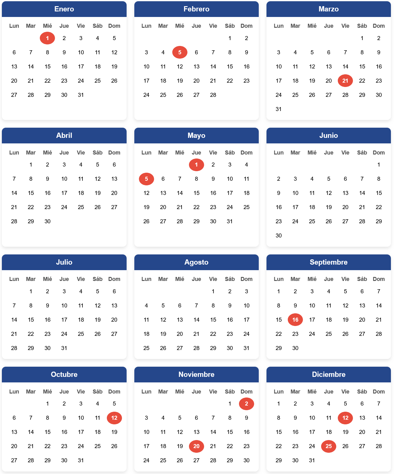 Calendario 2025 México