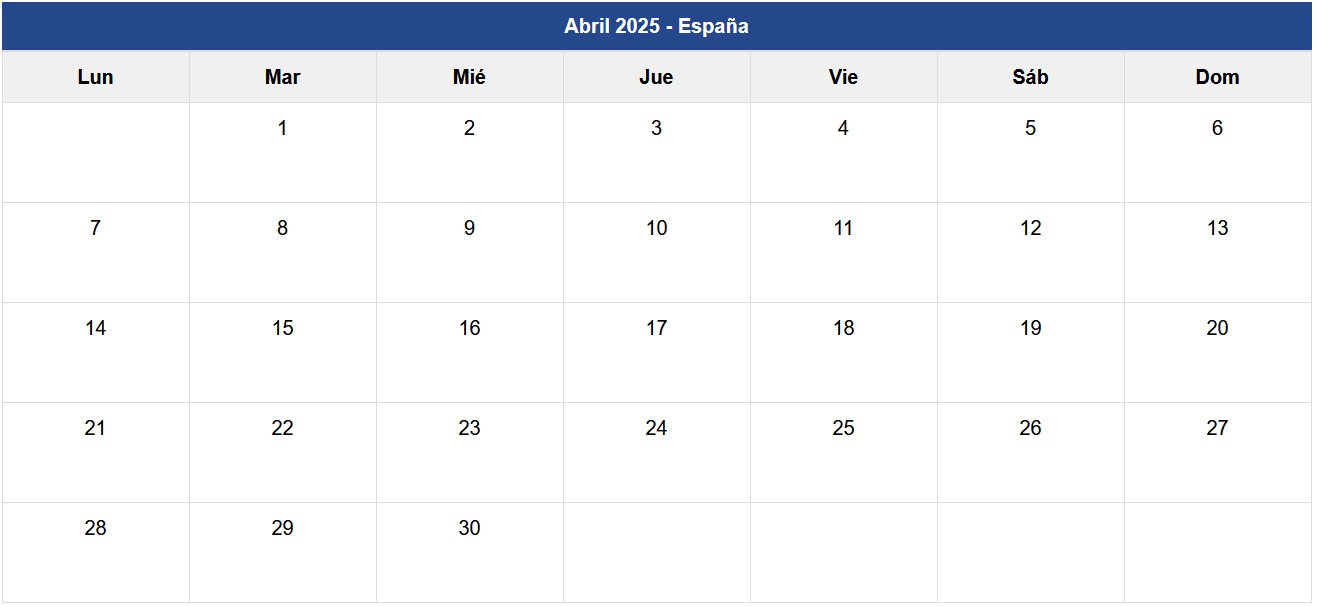 Calendario Abril 2025 España