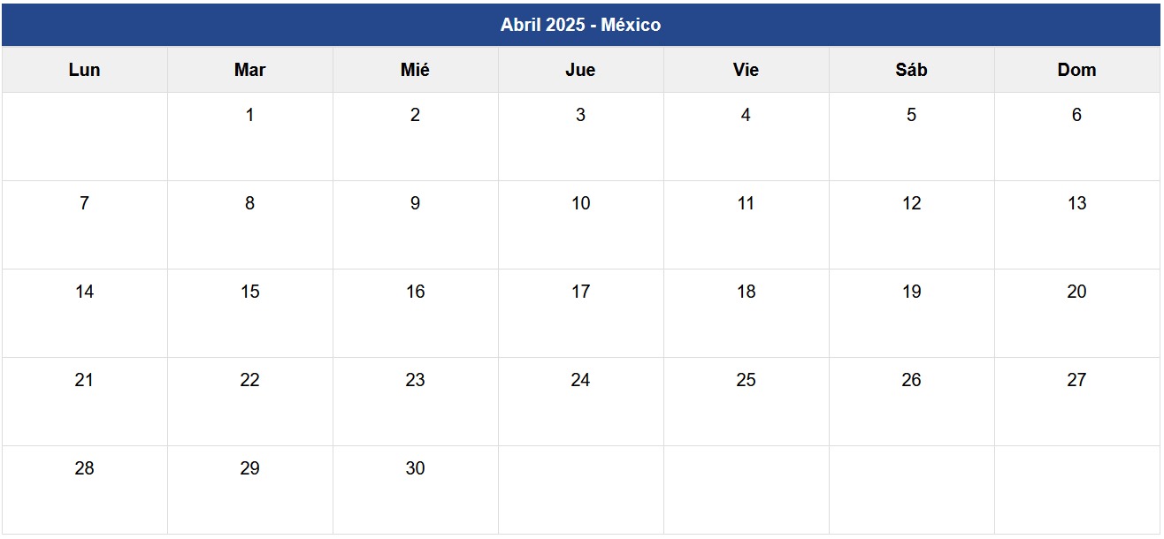Calendario Abril 2025 México