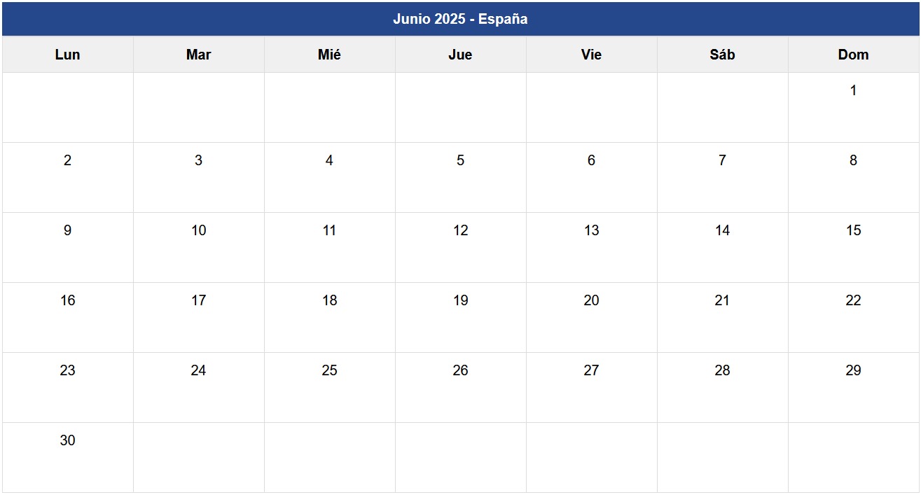 Calendario Junio 2025 España