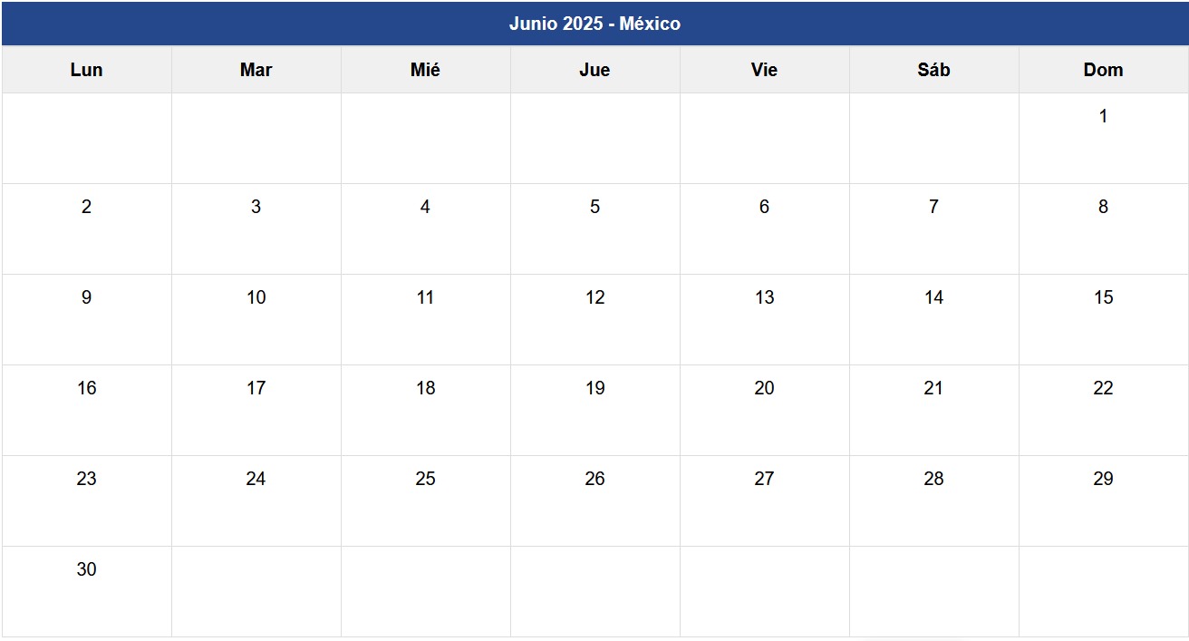 Calendario Junio 2025 México