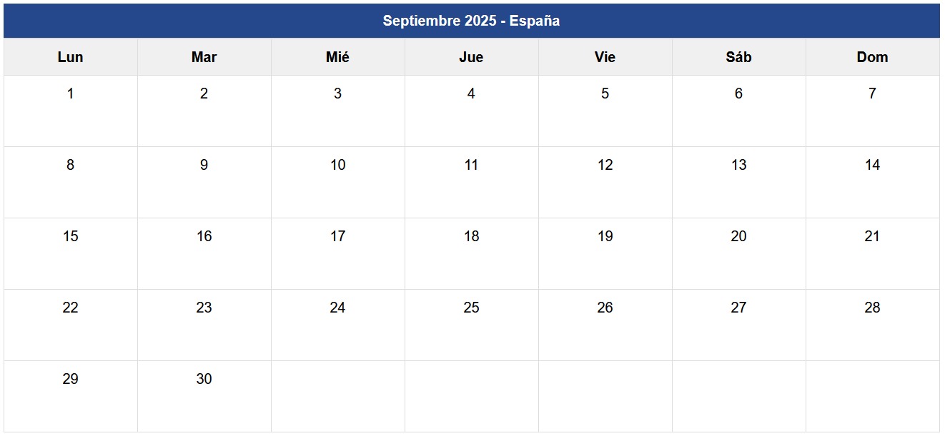 Calendario Septiembre 2025 España