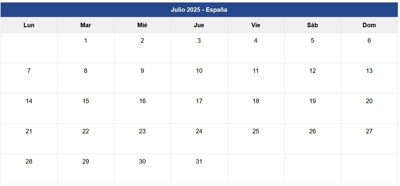 Calendario Julio 2025 España