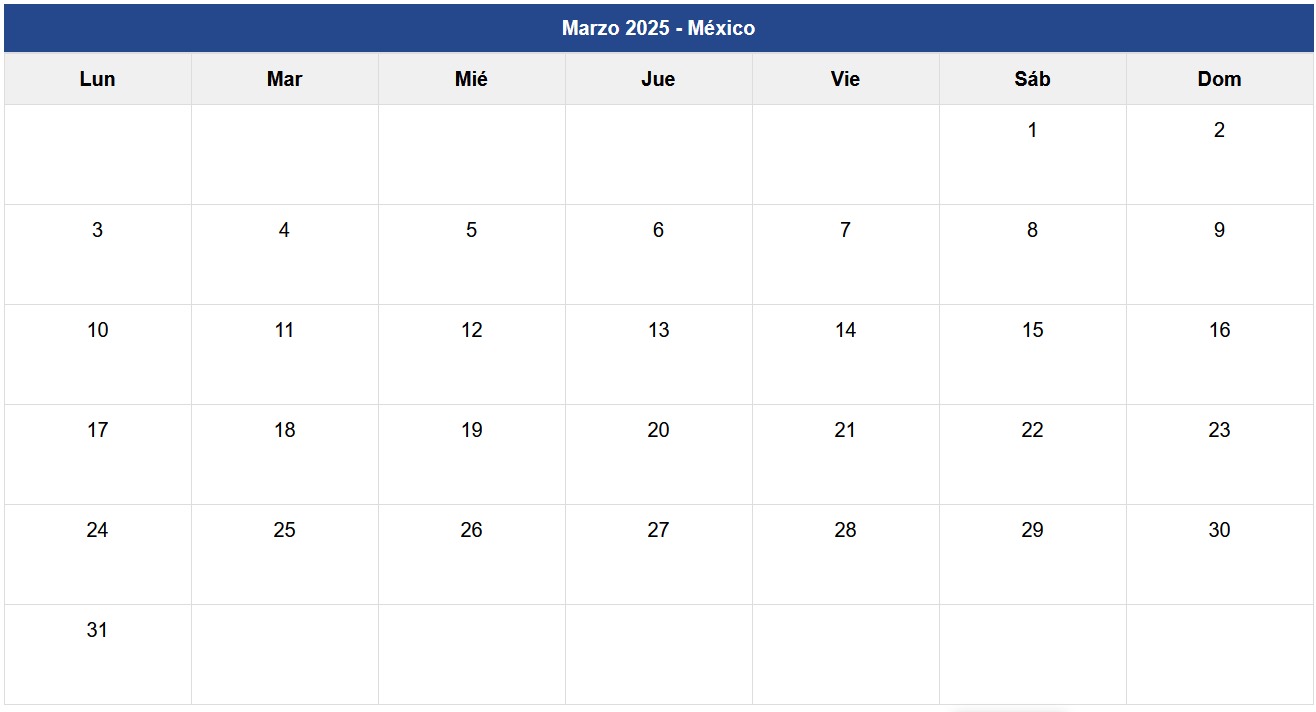 Calendario Marzo 2025 México Calendario Marzo 2025 México
