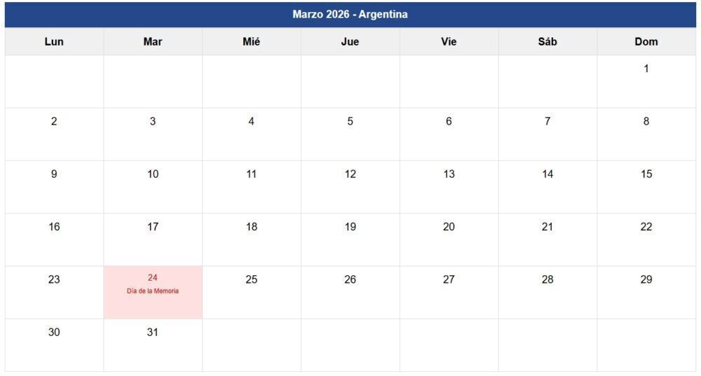Calendario marzo "2026" Argentina Calendario marzo "2026" Argentina
